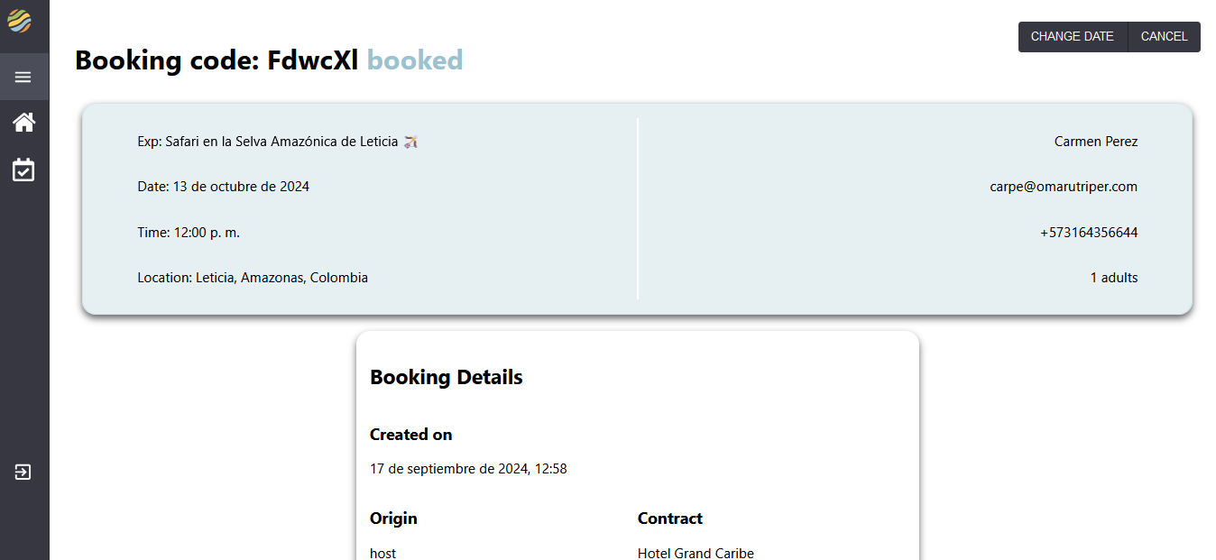 Datos de la reserva y cliente